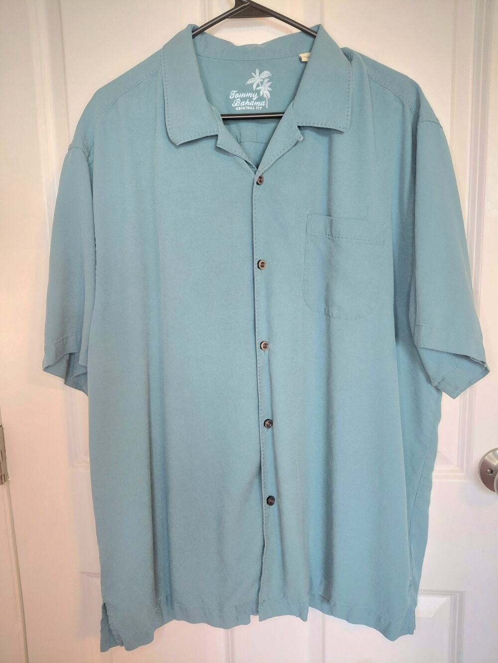 Tommy Bahama Catalina Twill Men XL Blue 100% Silk Short Sleeve Camp Shirt T34181
